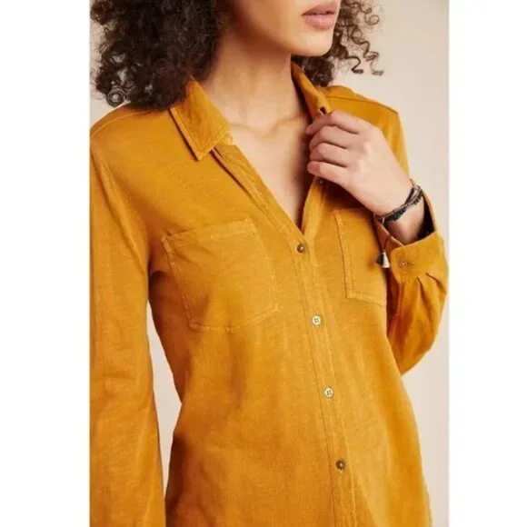 Anthropologie Maeve Leanne button down yellow shirt S - Picture 3 of 13